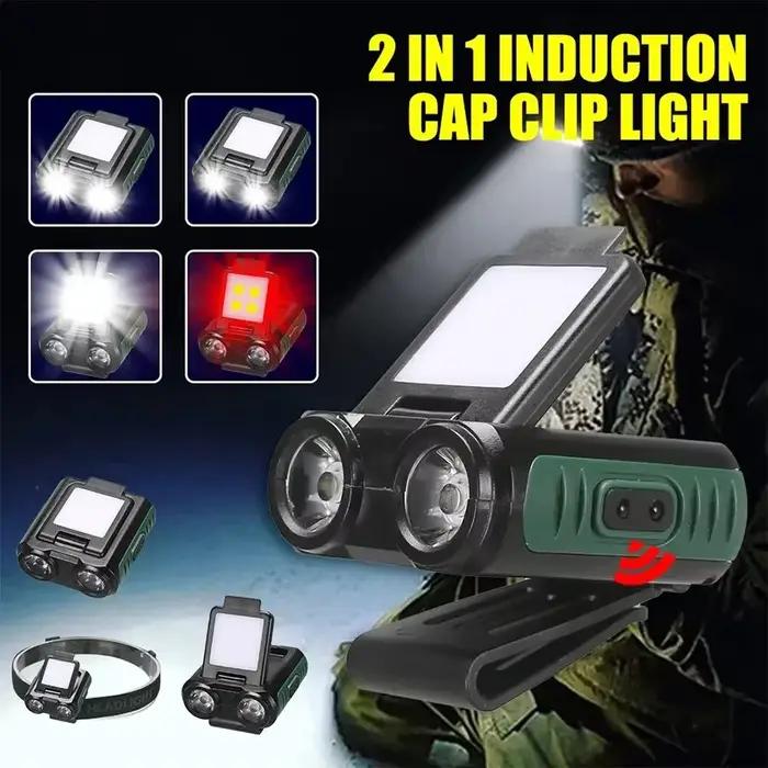 Lampe frontale pêche capteur COB LED à clip USB rechargeable batterie intégrée pour pêche nocturne
