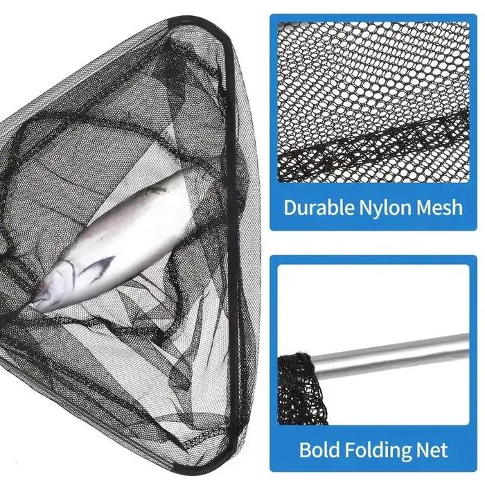 Filet de pêche pliable triangulaire aluminium léger et durable noir outil pratique portable