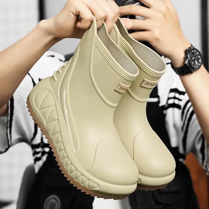 Bottes pluie courtes homme mode pêche extérieur chaussons imperméables PVC anti-dérapantes cuisine lavage auto
