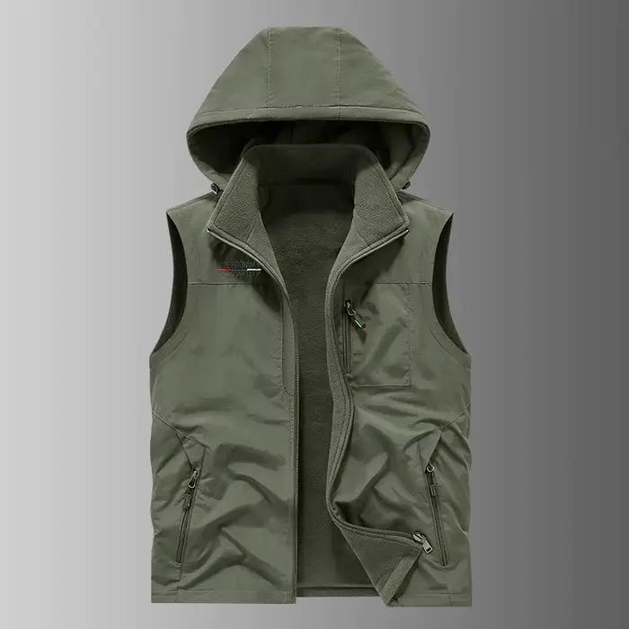Veste polaire capuche homme double face nylon épais chaude pêche extérieur automne hiver