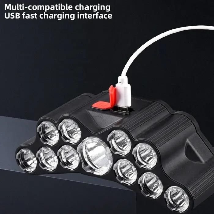 Lampe frontale 5/11 LED avec batterie 18650 intégrée USB rechargeable pour pêche outdoor - Polyvalente