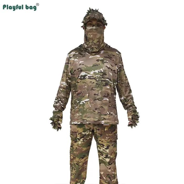 Set camouflage pêche Outdoor CP : casquette feuilles, gants tactiques, manches soie glacée, masque demi-visage