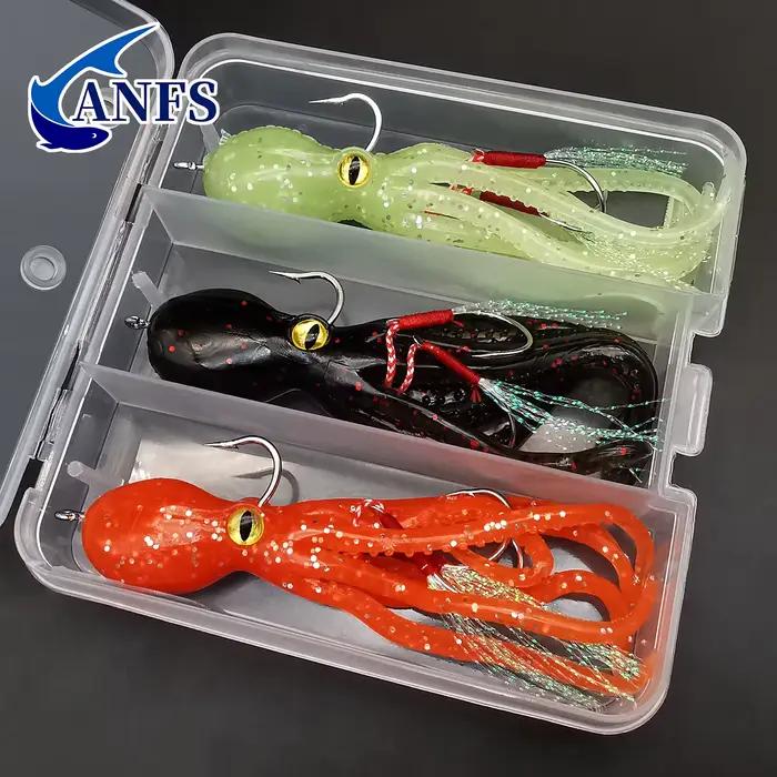 Leurre souple calmar lumineux ANFS avec jig plombé - Appât pour trolling saumon, truite, bass
