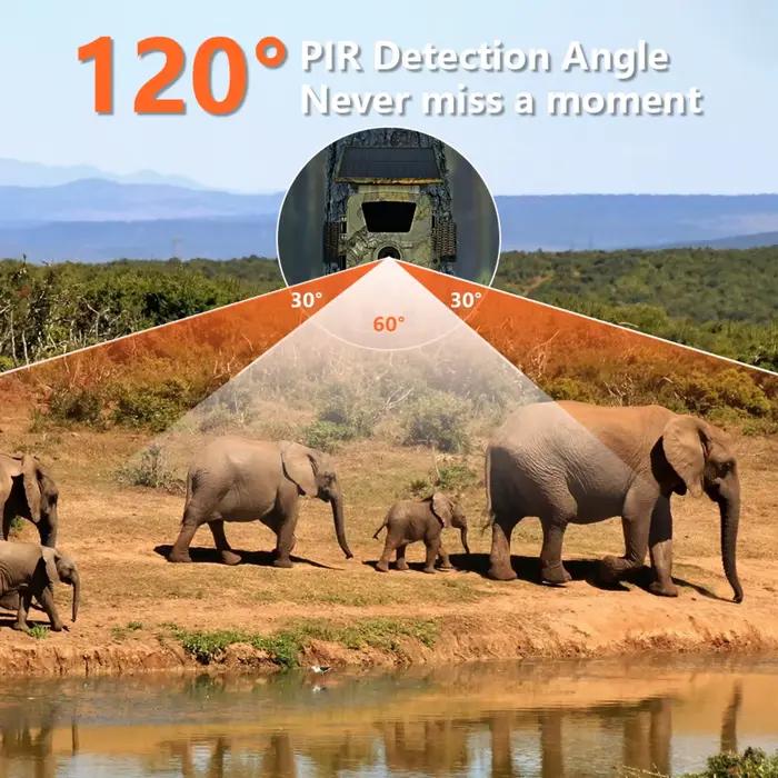 Caméra de chasse solaire 4K 60MP WiFi 2026 - Détection extérieure étanche IP66 vision nocturne grand angle