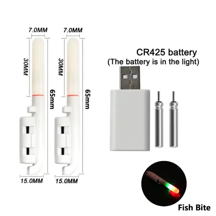 Canne électronique pêche lumière rouge clignotante batterie CR425 recharge USB nuit