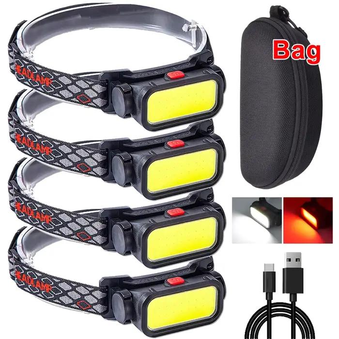 Lampe frontale COB LED rechargeable USB 4 modes avec batterie 18650 pour camping et pêche
