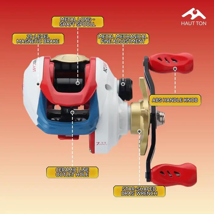 Moulinet casting ultraléger HAUT TON NC200 5kg frein, 3+1 roulements métal, ratio 7.1:1 pour eau douce et mer