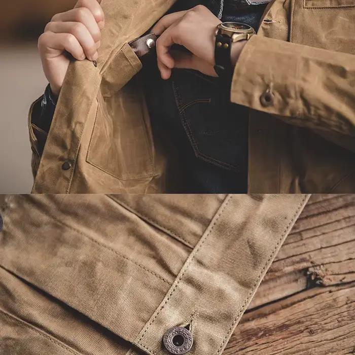 Veste canvas cirée vintage homme pêche - Veste multi-poches imperméable style pêcheur classique