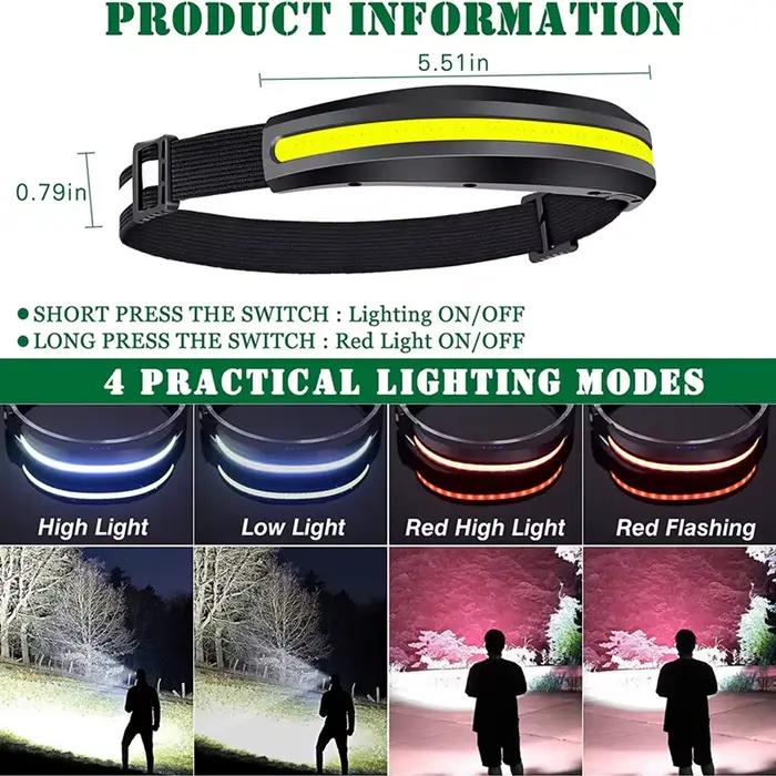 Lampe frontale LED super lumineuse rechargeable pour pêche nocturne et camping - Éclairage COB d'urgence
