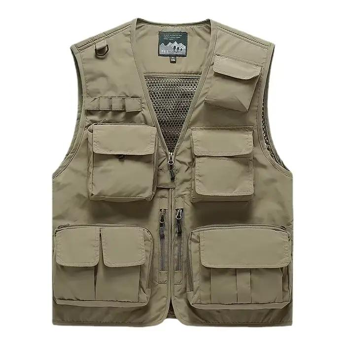 Veste de pêche respirante homme 6XL avec multiples poches pour équipement et photographie