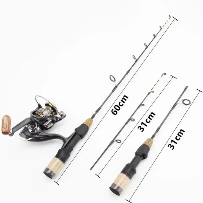 Combo canne télescopique 60cm 2 brins pêche hiver glace carbone moulinet set complet - Équipement hivernal