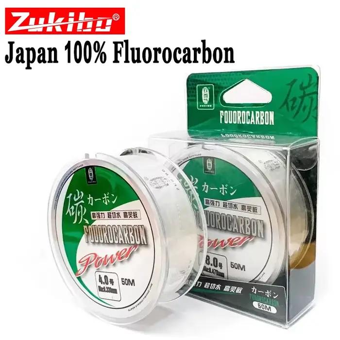 Ligne de pêche fluorocarbone 100% invisible ZUKIBO 50m, leader monofilament haute résistance pour carnassiers