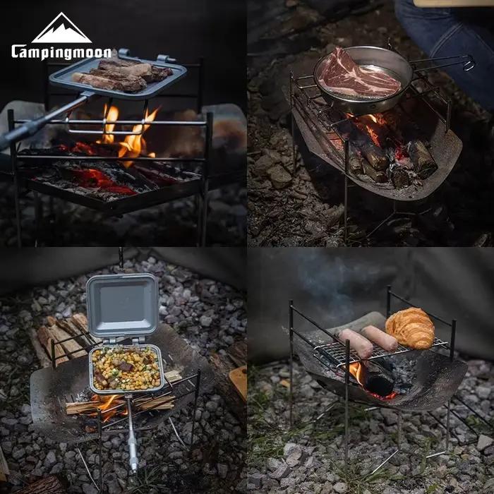 Barbecue portable pliant Campingmoon acier inoxydable - Gril de pêche compact pour repas en plein air