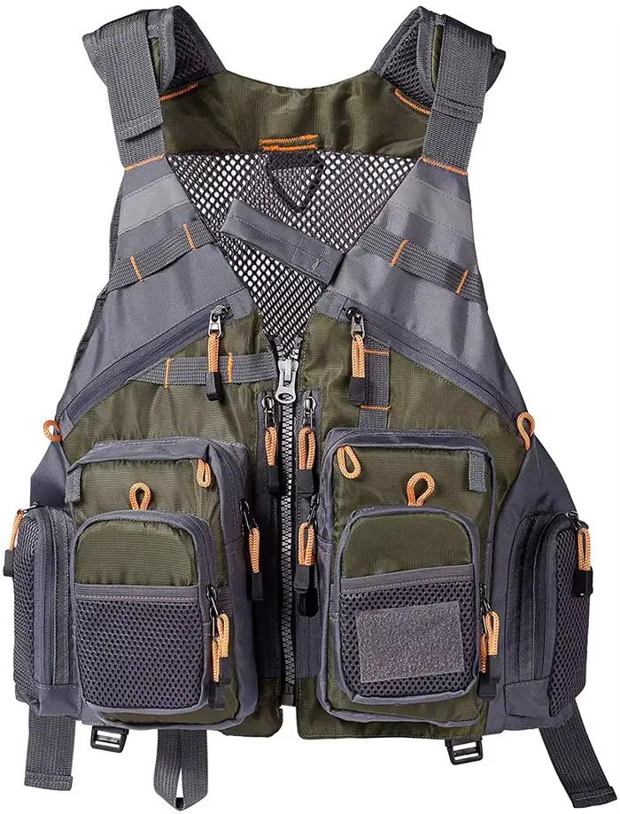 Gilet de pêche respirant léger ajustable sports extérieur natation rangement matériel pêche