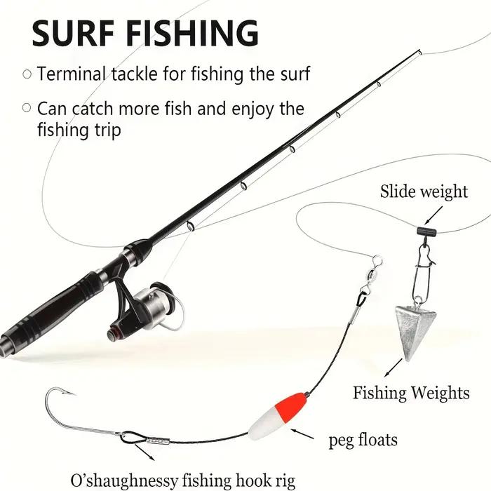 12 hameçons forgés O'shaughnessy à longue tige avec bas de ligne acier pour pêche surf casting et eau douce