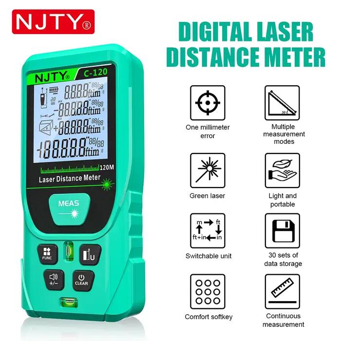 Télémètre laser vert NJTY 120m étanche IP54 - Mesure précision haute avec écran rétroéclairé