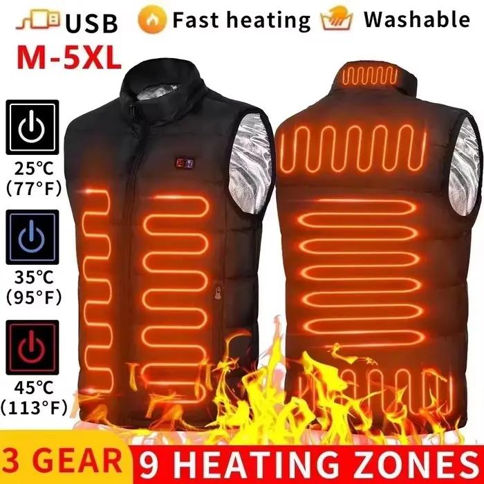 Veste chauffante homme femme 12 zones chauffantes USB pour camping et sport