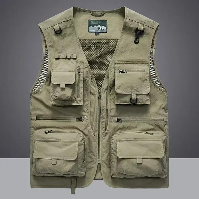 Veste sans manches pêche et randonnée été homme 7XL avec 14 poches cargo et mesh respirant