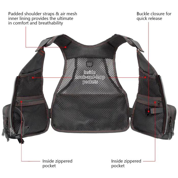 Veste de pêche à la mouche Bassdash FV09 pour enfant, taille ajustable et multiples poches pour