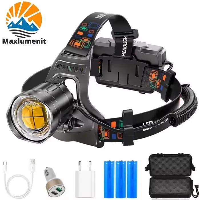 Frontale pêche XHP100 LED zoomable rechargeable USB étanche haute puissance super lumineuse 18650