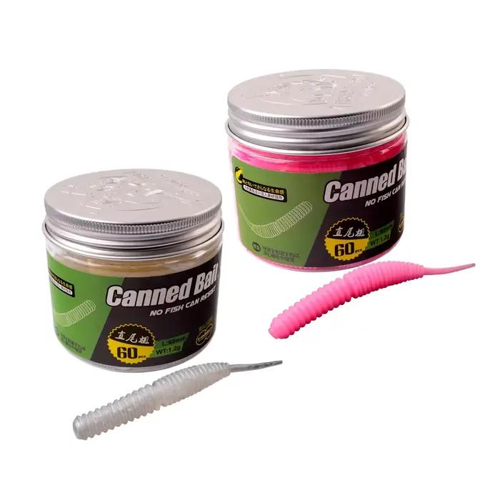Lot de 60 leurres mini soft worm 6cm odorants pour pêche de black bass et carnassiers océanique plage lac rivière réservoir étang cours d'eau gestion de la faune