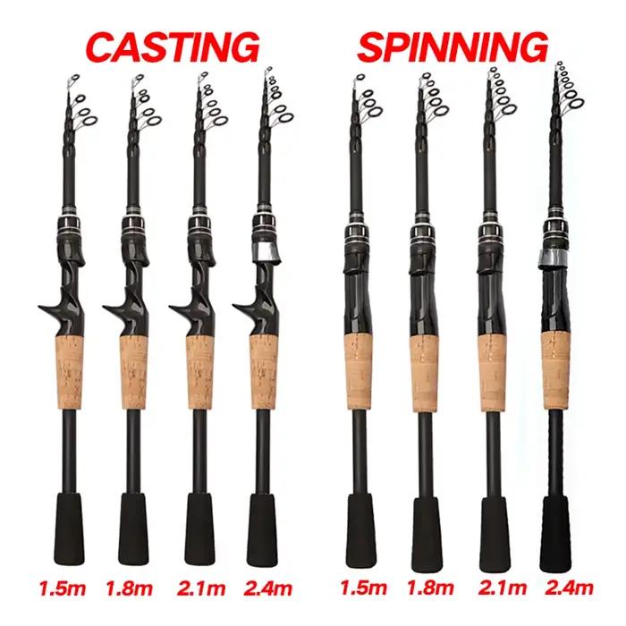 Canne télescopique leurre carbone 1.5-2.4m manche bois casting 8-25g pour pêche spinning