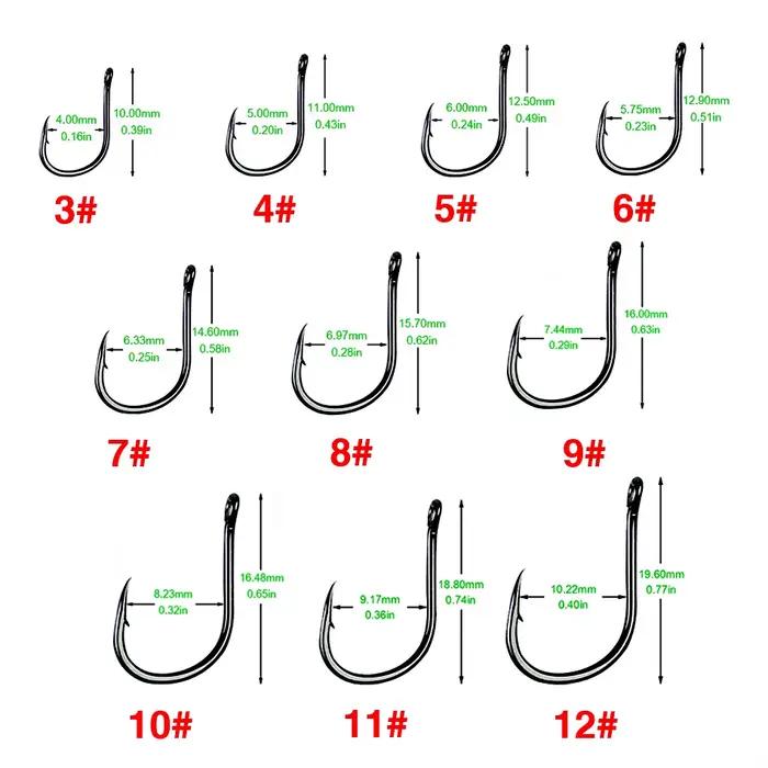 100 Hameçons anneau œillet tailles 3-12# - Crochets circle acier carbone pour carpe et pêche générale
