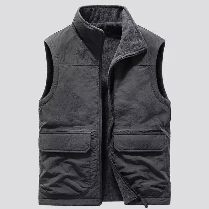 Veston réversible sans manches pour hommes - Veste d'hiver épaisse en polaire cargo coupe-vent mode travail