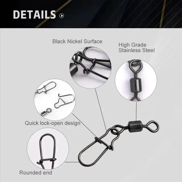 50 émerillons à roulement avec clip - Acier inoxydable - Accessoires pour leurres et hameçons