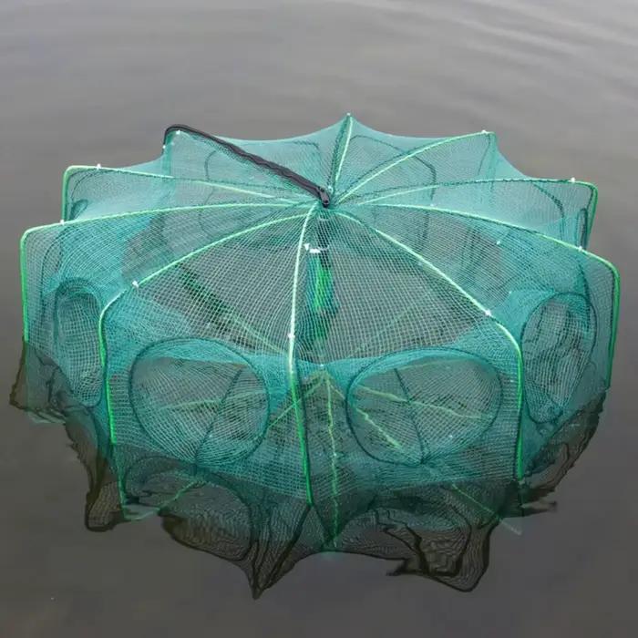 Filet de pêche pliable 6/8/10 trous vert - Piège à poissons en nylon durable de 40 à 82cm