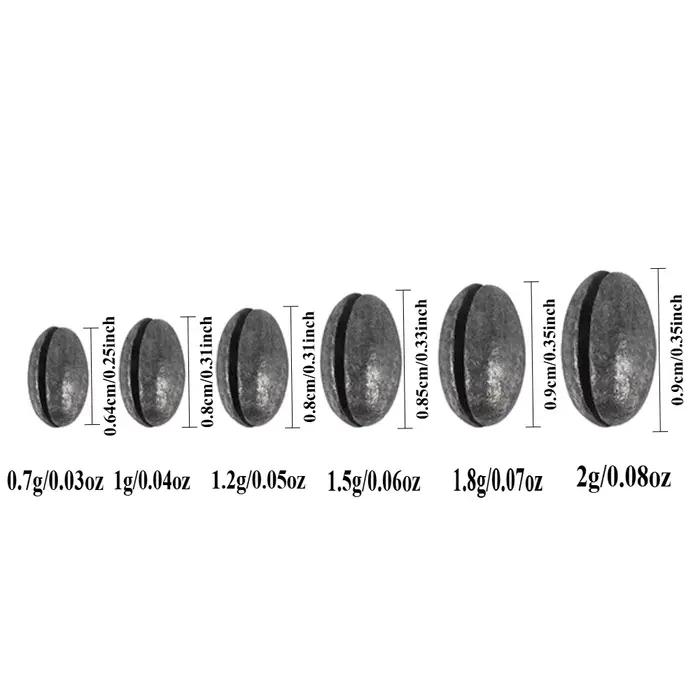 30 plombs de pêche ovale fendus en forme de haricot, poids plombs pour ligne et accessoires leurres