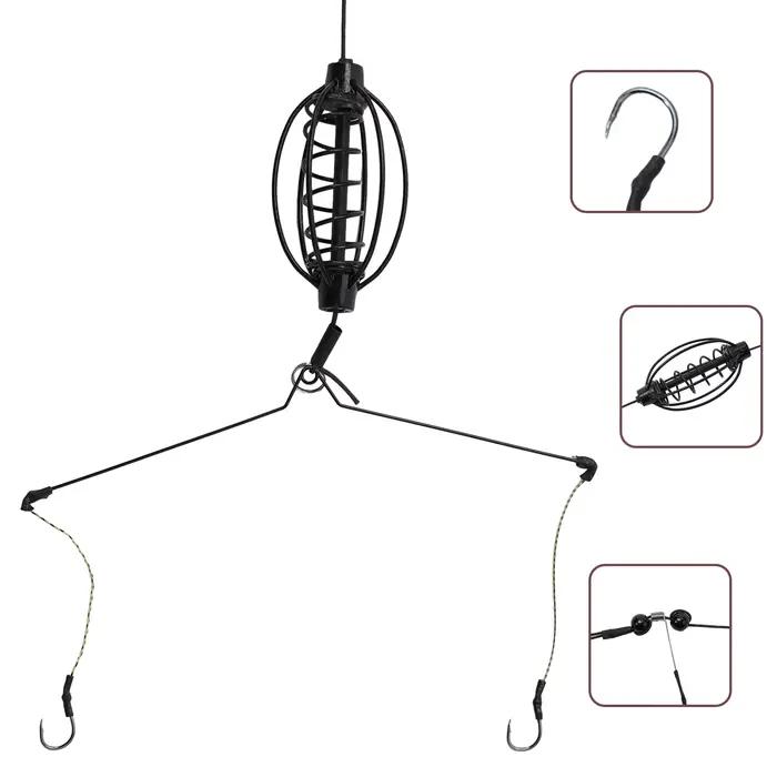 Cage amorçoire feeder pour la pêche à la carpe, appât facile à remplir et crochet noir