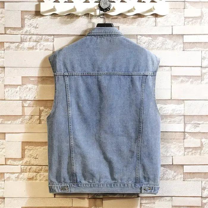 Veste sans manches denim homme printemps été automne noire avec capuche pour ados grande taille M-5XL