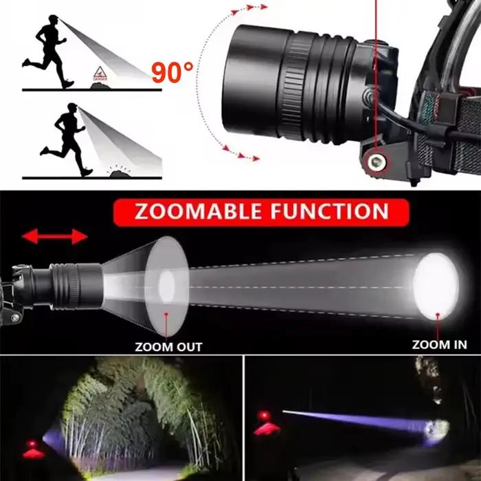 Lampe frontale en alliage d'aluminium puissante LED : 3 modes, étanche, pour pêche et activités outdoor