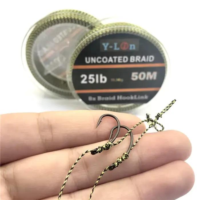 Ligne de pêche camouflage carpe 50m 8 brins - Bas de ligne souple sans revêtement 25-35LB