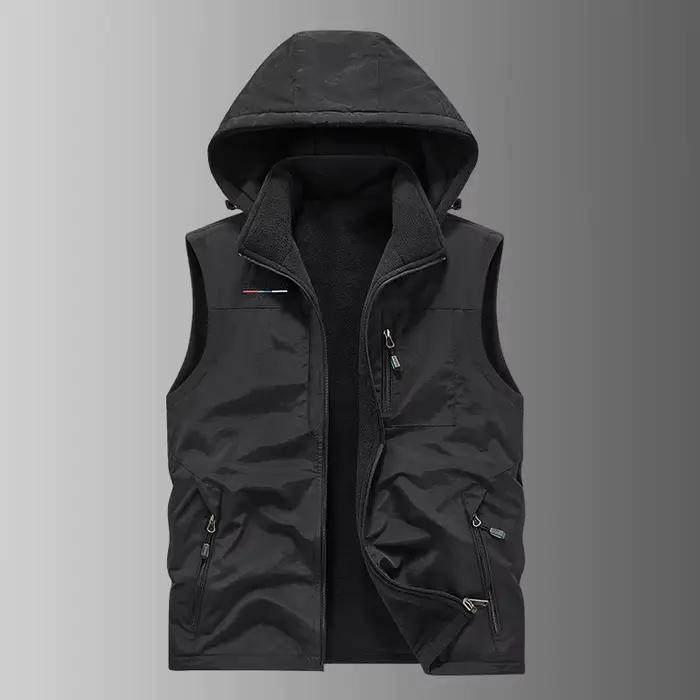 Veste polaire capuche homme double face nylon épais chaude pêche extérieur automne hiver