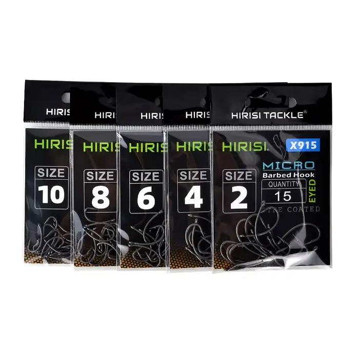 Hameçons carpe Hirisi X915 micro-barbe, acier haute teneur en carbone et revêtement PTFE, lot de 15