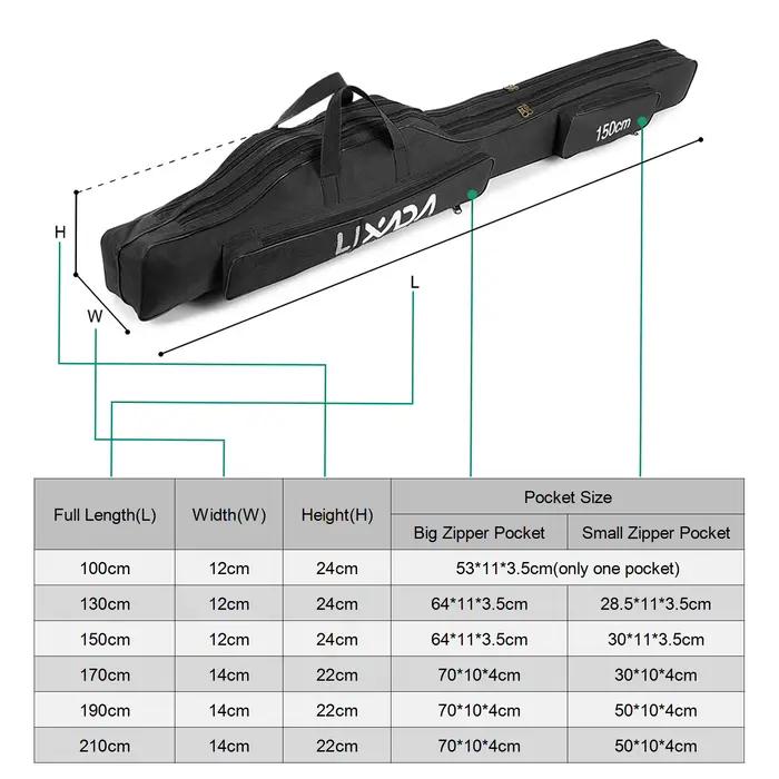 Sac de pêche pliable Lixada 190cm pour cannes et moulinets avec rangement accessoires