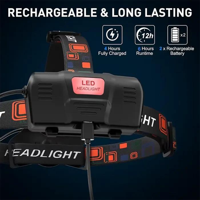 Lampe frontale en alliage d'aluminium puissante LED : 3 modes, étanche, pour pêche et activités outdoor