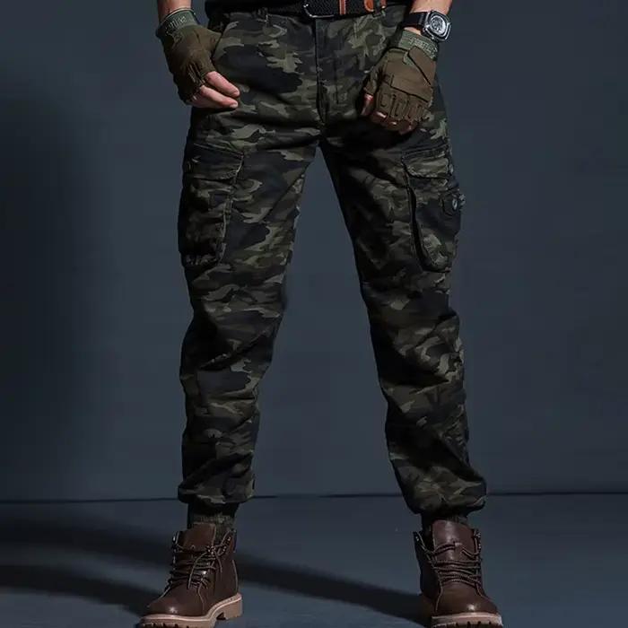 Pantalon cargo camouflage kaki qualité premium pêche - Style militaire multi-poches homme fashion