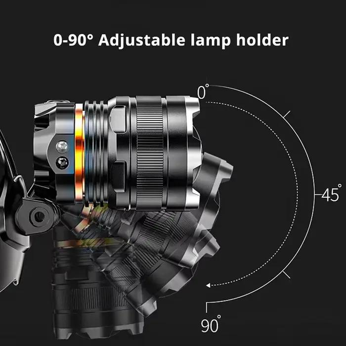 Lampe frontale XHP90.2 rechargeable 1000m pour pêche nocturne - Puissante lumière LED 2x18650