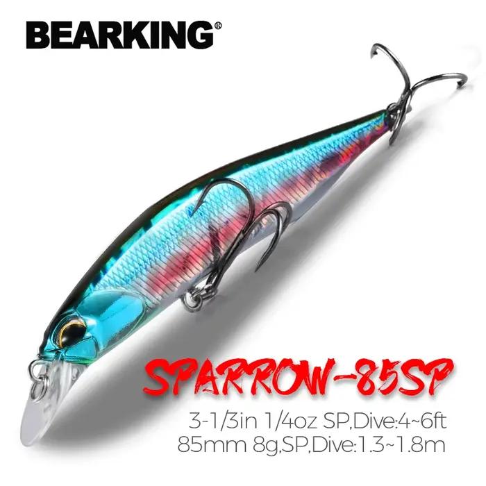 Leurre dur pêche minnow BEARKING 85mm 8g, 14 coloris, plongée 1.3-1.8m pour pêche professionnelle
