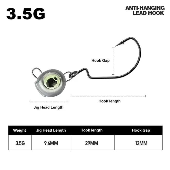 10 têtes plombées weedless avec yeux luminescents - Hameçons wide gap pour perche et bass