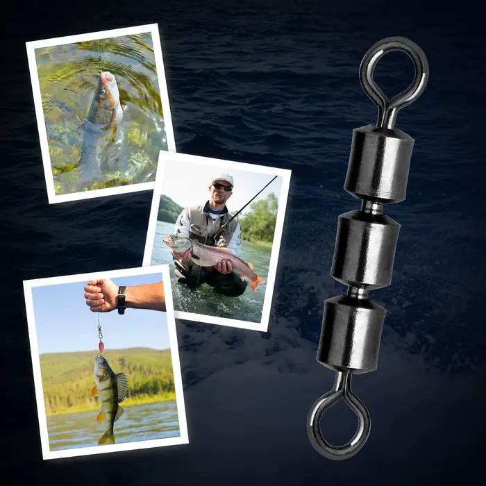 Lot de 3 émerillons rouleaux triple roulement acier inoxydable 15 à 60 pièces pour pêche rapide