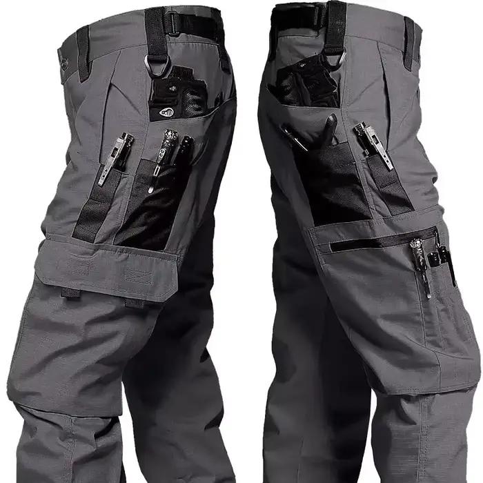 Pantalon cargo tactique imperméable pour hommes - 2 pièces multi-poches - Entraînement outdoor pêche