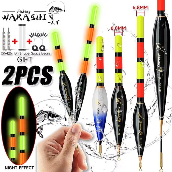 WAKASUI 2 flotteurs luminescents LED pour pêche de nuit, haute sensibilité 6.8mm et longue portée