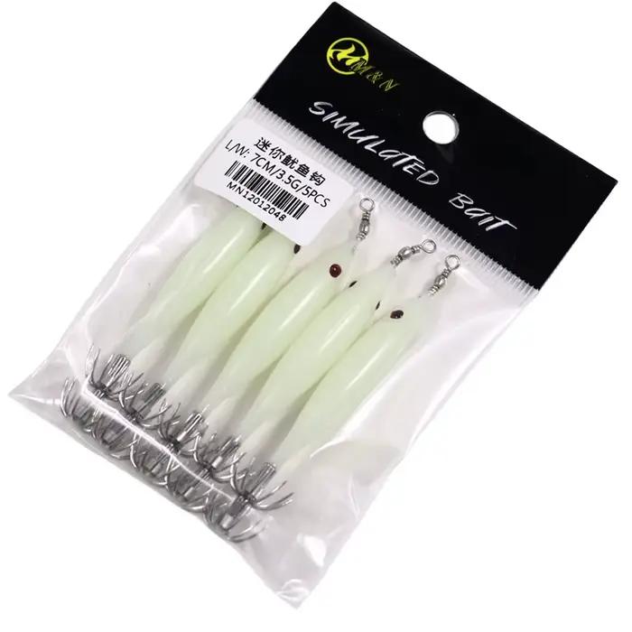 Hameçons calmar 5 pièces 3.5g luminescents - Crochets poulpe essence crevette pour pêche nocturne