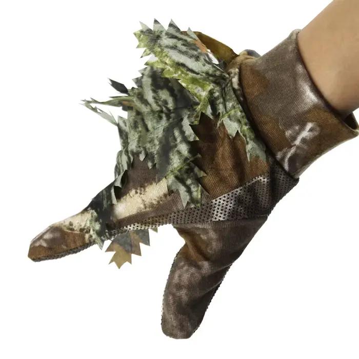 Gants de pêche et chasse camouflage 3D feuilles antidérapants à points silicone