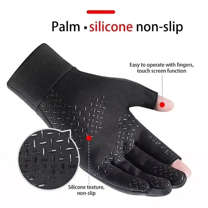 Gants pêche hiver homme femme chauds anti-dérapant écran tactile deux doigts coupés