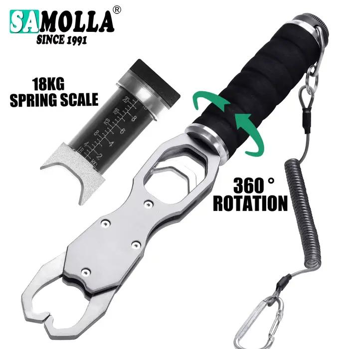 Pince à poisson SAMOLLA en alliage d'aluminium avec pèse-poisson 18kg rotation 360° pour pêche mer